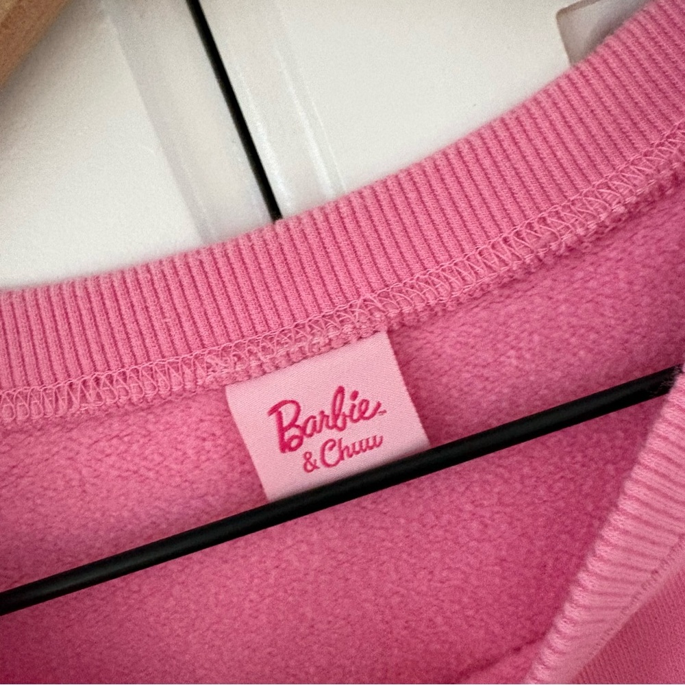 Chuu x Barbie Small Mattel Korean Pink Flower Power Cropped Sweatshirt - Picture 3 of 5